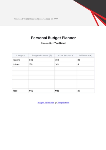 Free Personal Budget Planner Template to Edit Online