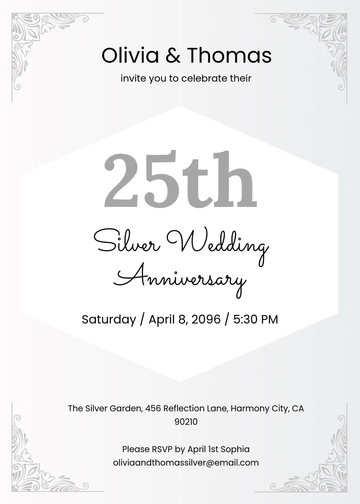 Free 25th Silver Anniversary Invitation Template to Edit Online