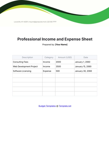 Free Professional Income and Expense Sheet Template to Edit Online