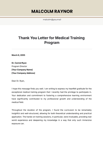 Free Thank You Letter for Medical Training Program Template to Edit Online