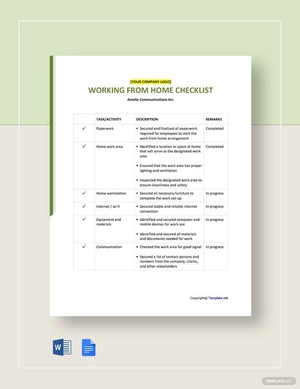 Sample Working from Home Checklist Template