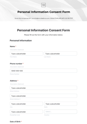 Free Personal Information Consent Form Template to Edit Online