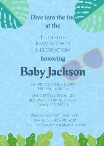 Free Blank Pool Baby Shower Invitation Template to Edit Online