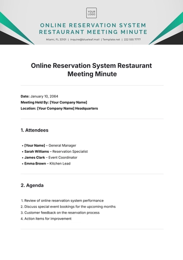 Free Online Reservation System Restaurant Meeting Minute Template to Edit Online