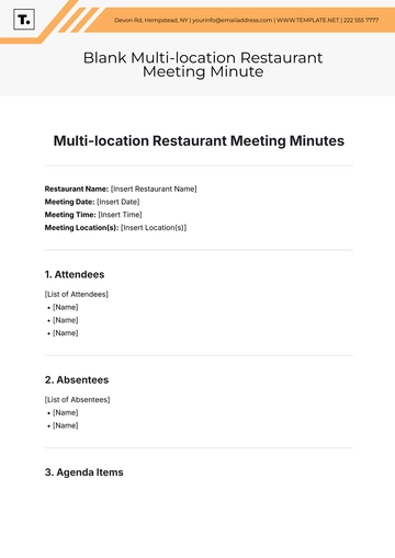 Free Blank Multi-location Restaurant Meeting Minute Template to Edit Online