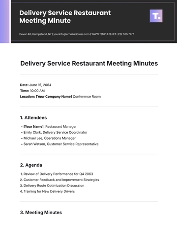 Free Delivery Service Restaurant Meeting Minute Template to Edit Online
