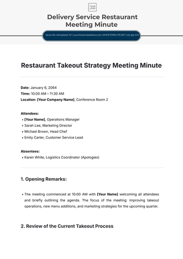 Free Restaurant Takeout Strategy Meeting Minute Template to Edit Online