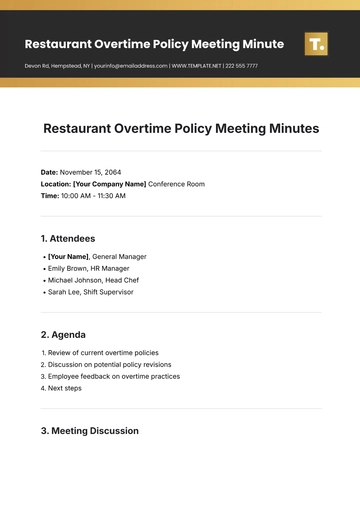 Free Restaurant Overtime Policy Meeting Minute Template to Edit Online