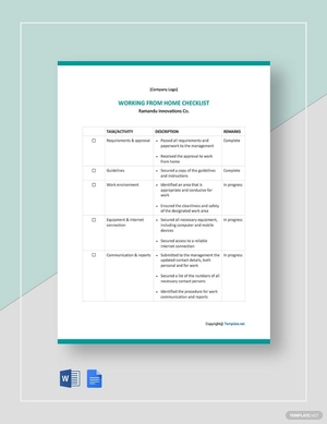 Blank Working from Home Checklist Template