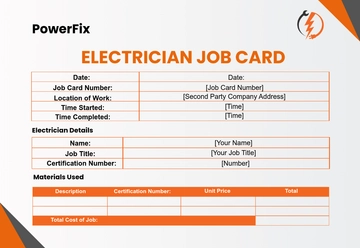 Free Electrician Job Card Template to Edit Online