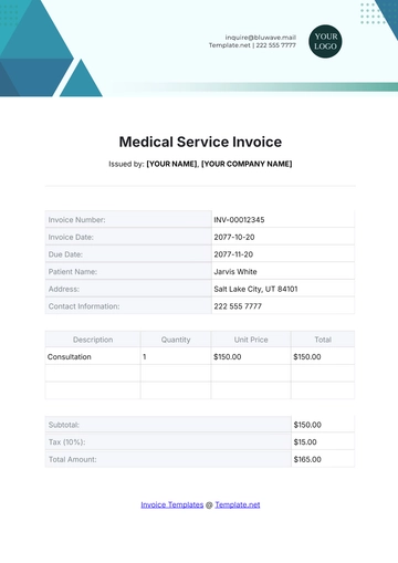 Free Medical Service Invoice Template to Edit Online