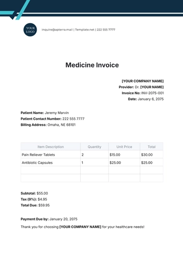 Free Medicine Invoice Template to Edit Online