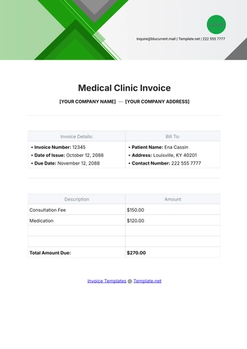 Free Medical Clinic Invoice Template to Edit Online