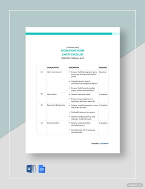 Work From Home Safety Checklist Template