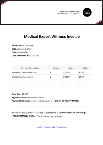 Free Medical Expert Witness Invoice Template to Edit Online