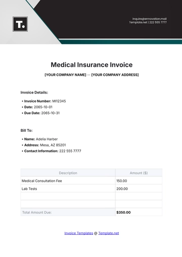 Free Medical Insurance Invoice Template to Edit Online