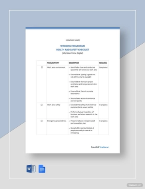 Working From Home Health and Safety Checklist Template