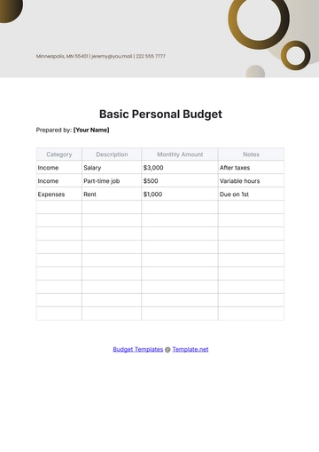 Free Basic Personal Budget Template to Edit Online