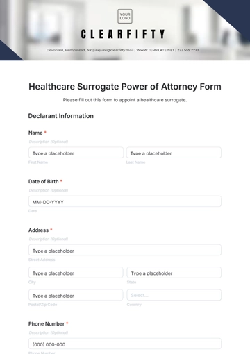 Free Healthcare Surrogate Power of Attorney Form Template to Edit Online