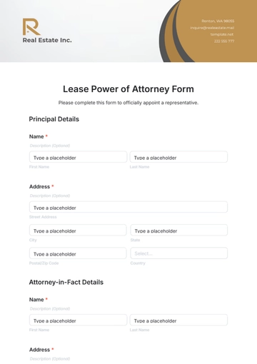 Free Lease Power of Attorney Form Template to Edit Online