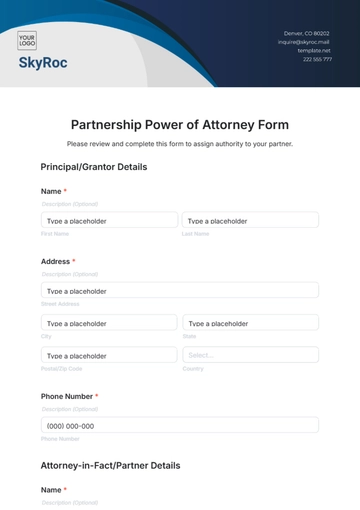 Free Partnership Power of Attorney Form Template to Edit Online