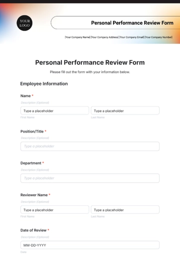 Free Personal Performance Review Form Template to Edit Online