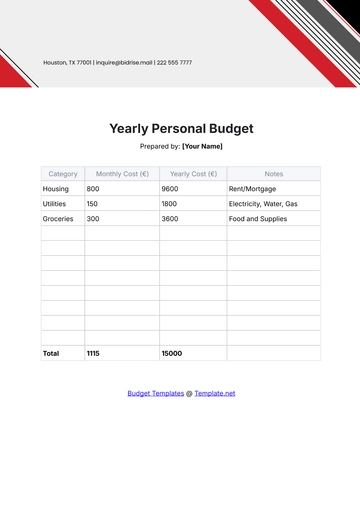 Free Yearly Personal Budget Template to Edit Online