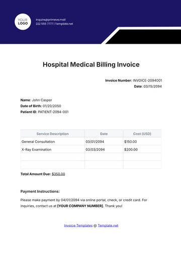 Free Hospital Medical Billing Invoice Template to Edit Online