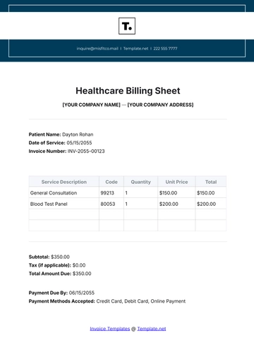 Free Healthcare Billing Sheet Template to Edit Online