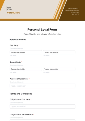 Free Personal Legal Form Template to Edit Online