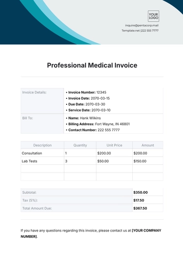 Free Professional Medical Invoice Template to Edit Online