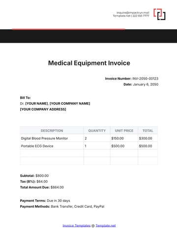 Free Medical Equipment Invoice Template to Edit Online