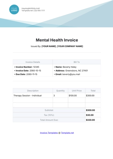 Free Mental Health Invoice Template to Edit Online