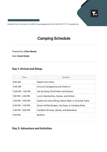 Free Camping Schedule Template to Edit Online