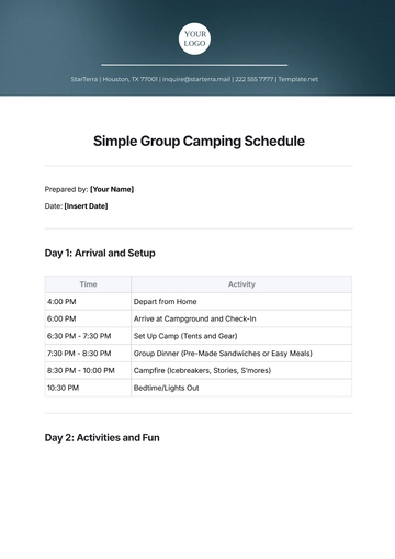 Free Simple Group Camping Schedule Template to Edit Online