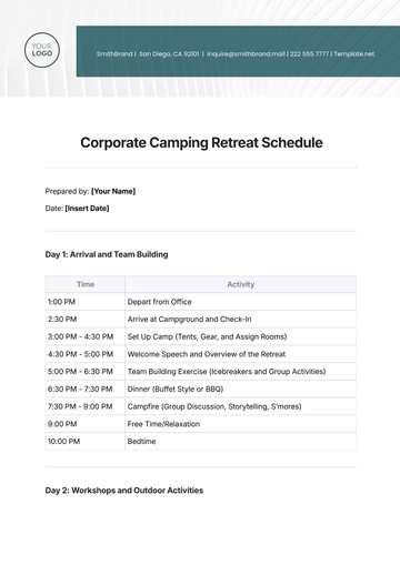 Free Corporate Camping Retreat Schedule Template to Edit Online