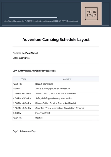 Free Adventure Camping Schedule Layout Template to Edit Online