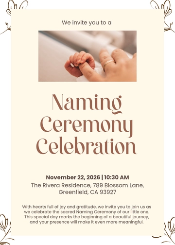 Free Personalized Naming Ceremony Invitation Template to Edit Online