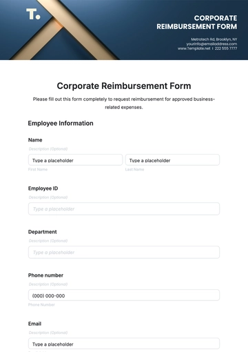 Free Corporate Reimbursement Form Template to Edit Online