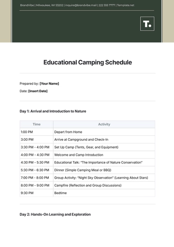 Free Educational Camping Schedule Template to Edit Online
