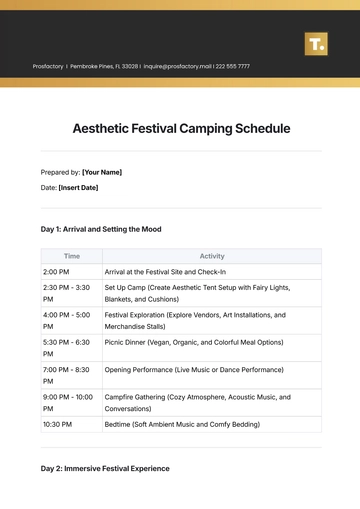 Free Aesthetic Festival Camping Schedule Template to Edit Online