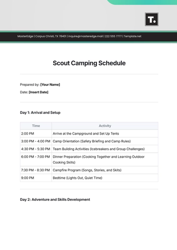 Free Scout Camping Schedule Template to Edit Online