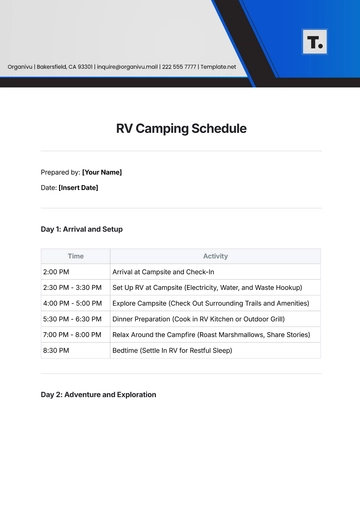 Free RV Camping Schedule Template to Edit Online