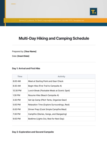Free Multi-Day Hiking and Camping Schedule Template to Edit Online