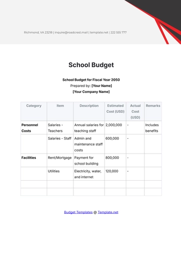 Free School Budget Template to Edit Online