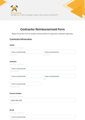 Free Contractor Reimbursement Form Template to Edit Online