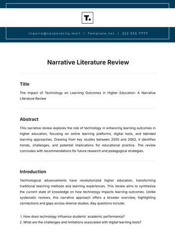 Free Narrative Literature Review Template to Edit Online