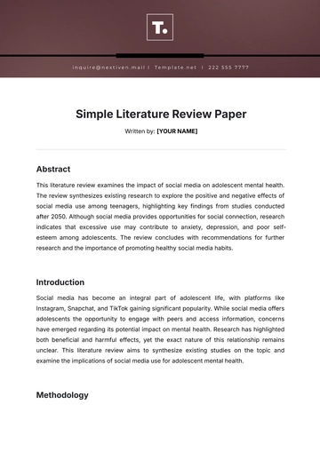 Free Simple Literature Review Paper Template to Edit Online
