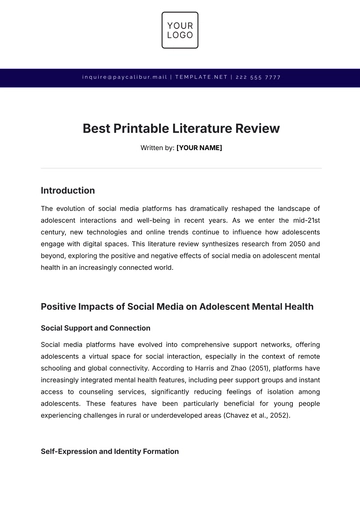 Free Best Printable Literature Review Template to Edit Online