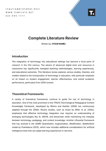 Free Complete Literature Review Template to Edit Online